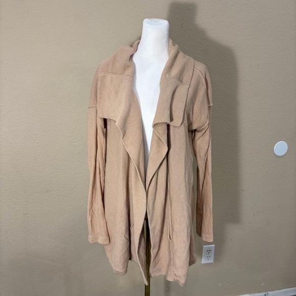 Brochu Walker Sweaters - Brochu Walker Women's Beige Linen Blend Open Waterfall Cardigan Sz L Luxury EUC